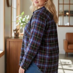 NWT Torrid Madison Blue Plaid Button Front Blouse Size 1 (1X 14/16) Fall Winter